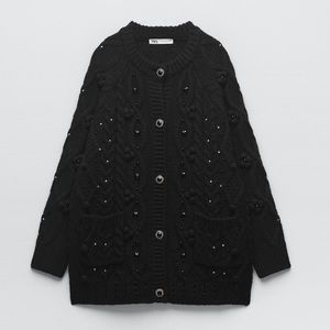 Zara Black cable bejewelled knit cardigan